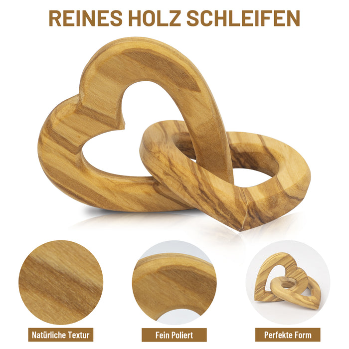 Olivenholz Verbundene Herzen Hochzeitsgeschenk für Brautpaar zum Valentinstag Jubiläum (6 cm)