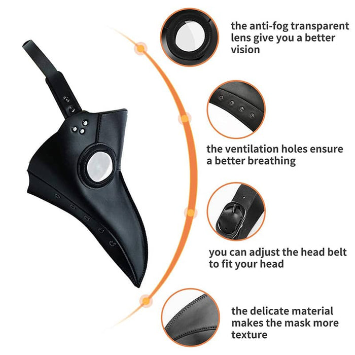 Creepy Party Black Leather Bird Beak Steampunk Mask