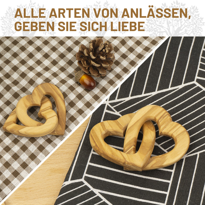 Olivenholz Verbundene Herzen Hochzeitsgeschenk für Brautpaar zum Valentinstag Jubiläum (6 cm)
