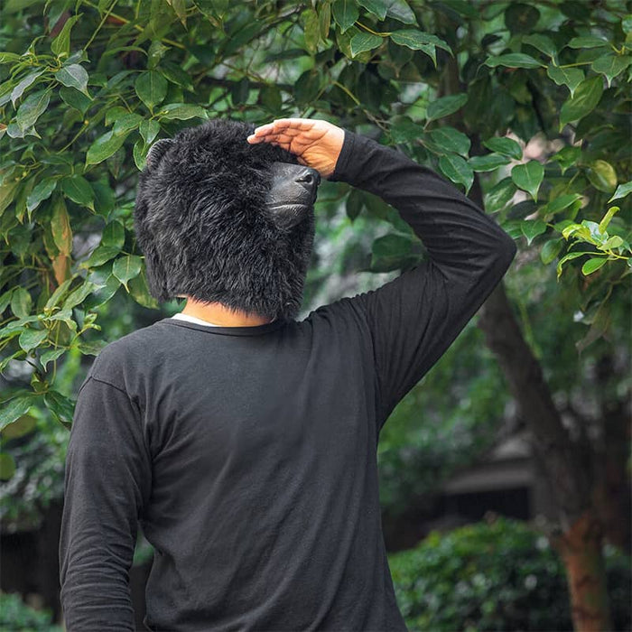 CreepyParty Black Bear Mask with Fur for Halloween Birthday