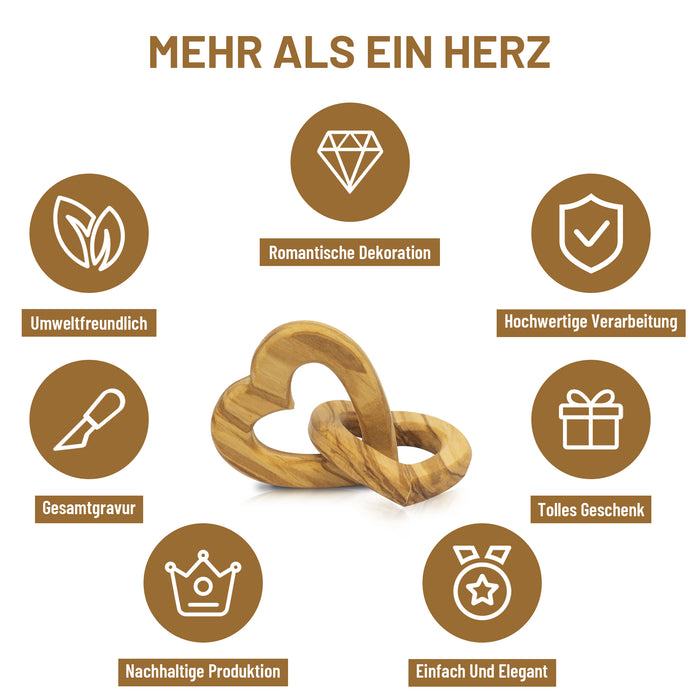 Olivenholz Verbundene Herzen Hochzeitsgeschenk für Brautpaar zum Valentinstag Jubiläum (6 cm)