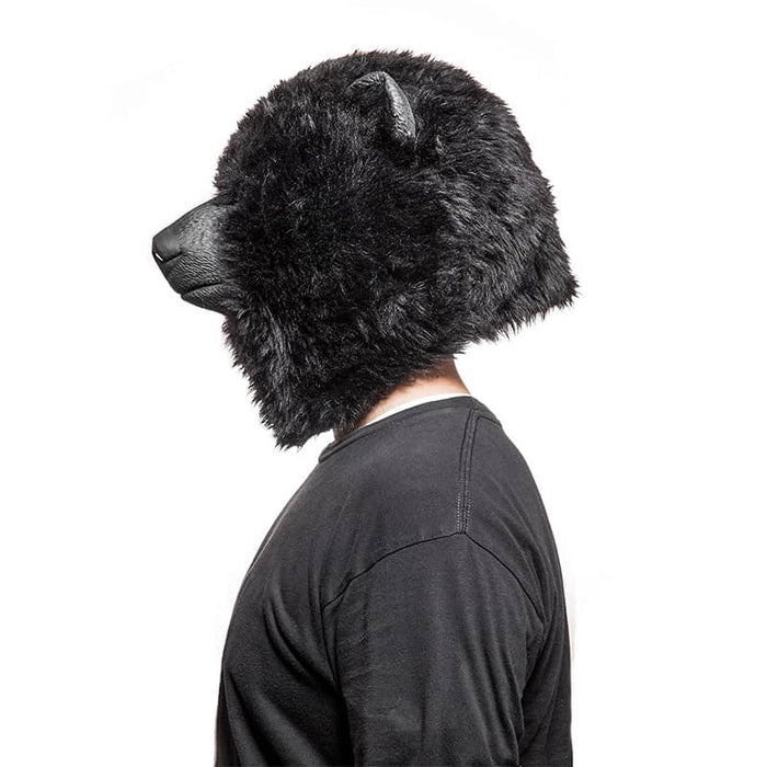 CreepyParty Black Bear Mask with Fur for Halloween Birthday