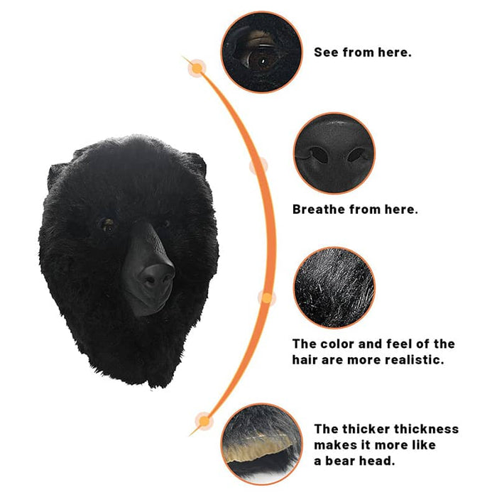 CreepyParty Black Bear Mask with Fur for Halloween Birthday