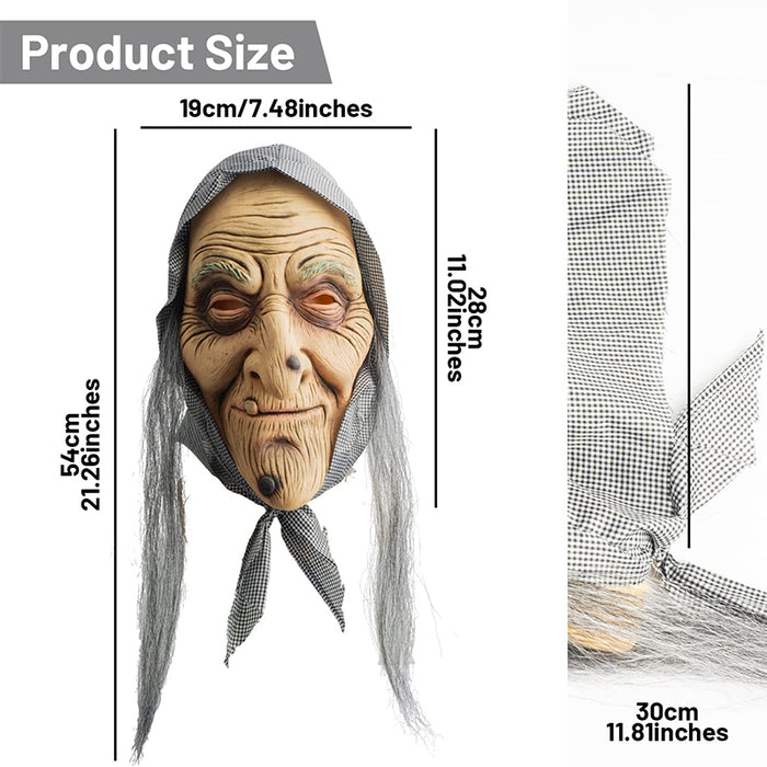 CreepyParty Old Witch Mask with Hair and Headscarf