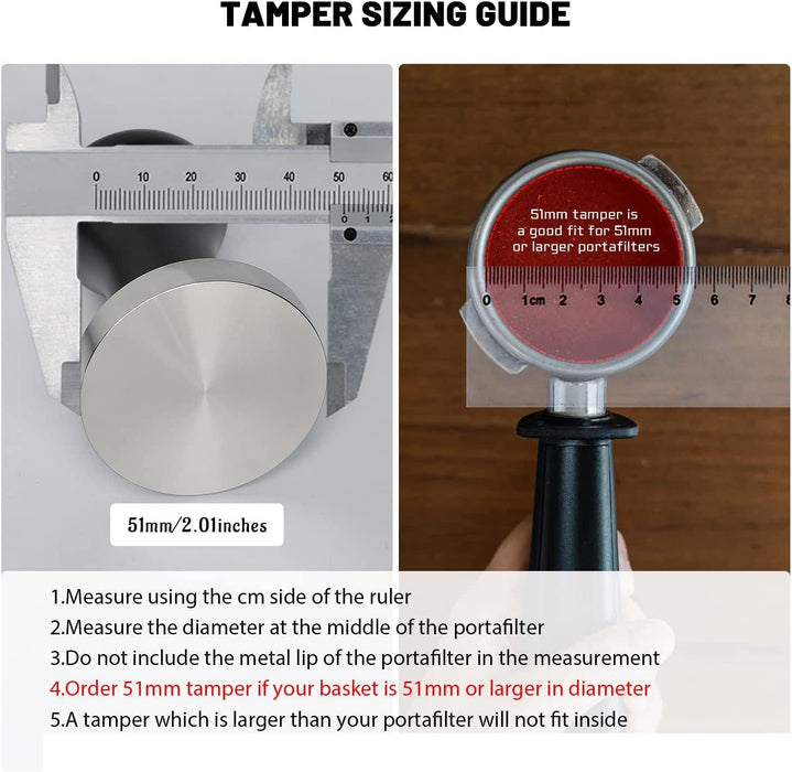 Nextenye 51mm Coffee Tamper 304 Stainless Steel Base Professional Espresso Press for Portafilter Coffee Machine Barista Tool (51mm)