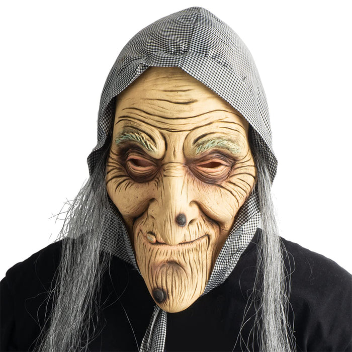 CreepyParty Old Witch Mask with Hair and Headscarf