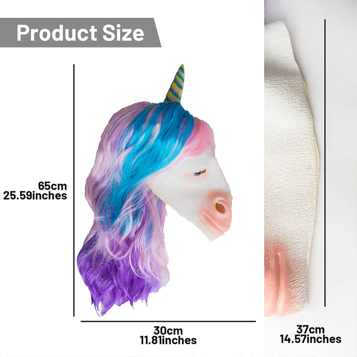 CreepyParty Rainbow Unicorn Mask with Coloful Wig