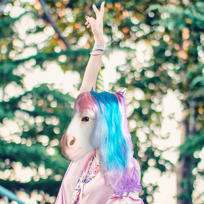 CreepyParty Rainbow Unicorn Mask with Coloful Wig