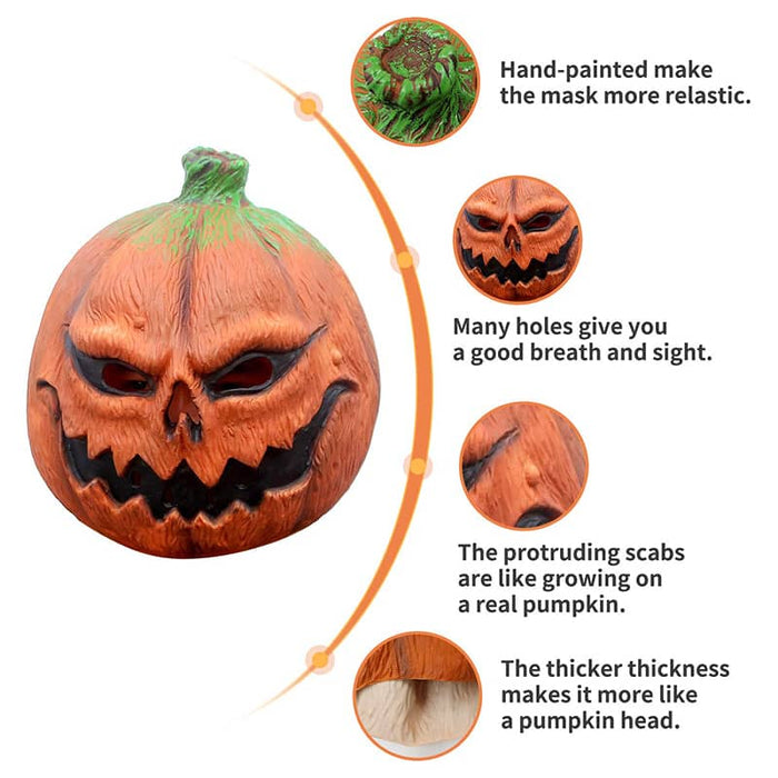 Pumpkin Mask Scary Latex Full Head Mask Fancy Dress Scarecrow Decoration  Halloween Costume Party